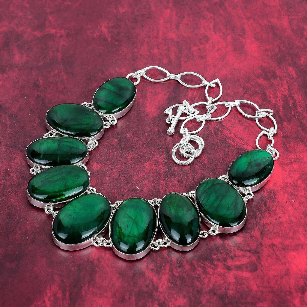 Green Flash Labradorite Gemstone Jewelry, 925 Solid Sterling Silver Bracelet & Necklace Jewelry Set For Her, Handmade Natural Jewelry For Her