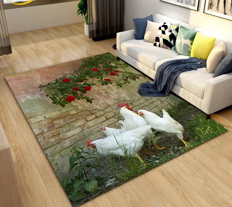 3D Rooster and Hen Chicken Carpet Bedroom Full Cover Living Room Rug Resistant To Dirt Easy To Maintain Soft Kitchen Decor Mat