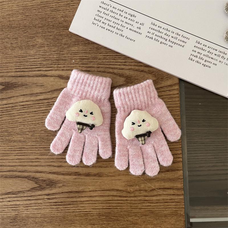 Autumn & Winter Cartoon Fingerless Knit Gloves for Boys & Girls - Warm Lamb Protection.