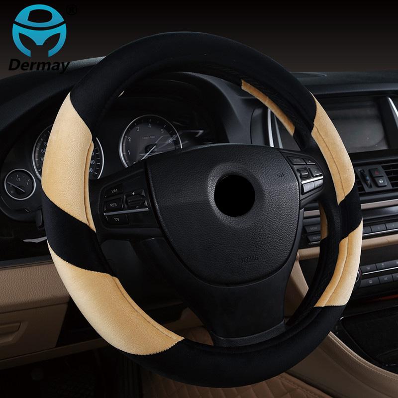 DERMAY Plush Steering Wheel Cover Winter Warm Short Fur 6 Colors Soft Touch Fit Standard Steering Wheel 14-15" High Quality
