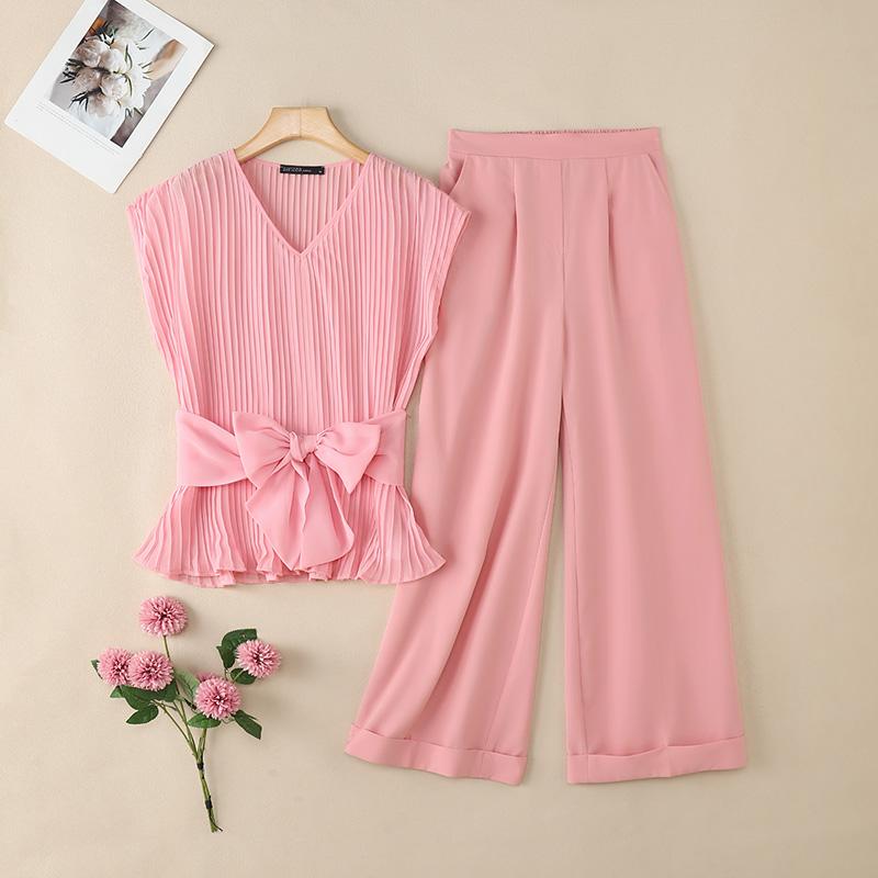 

ZANZEA Женские топы без рукавов и брюки Летние костюмы-двойки 2XL розовый