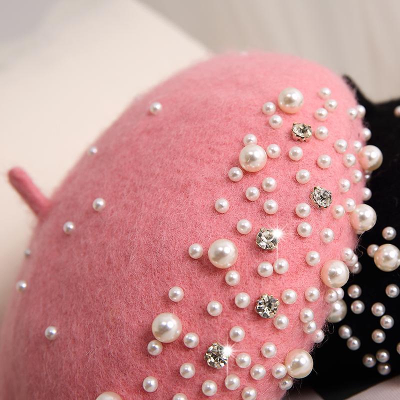 Dames S Wol Baret Met Parel Strass Herfst Winter Vintage Schildersmuts
