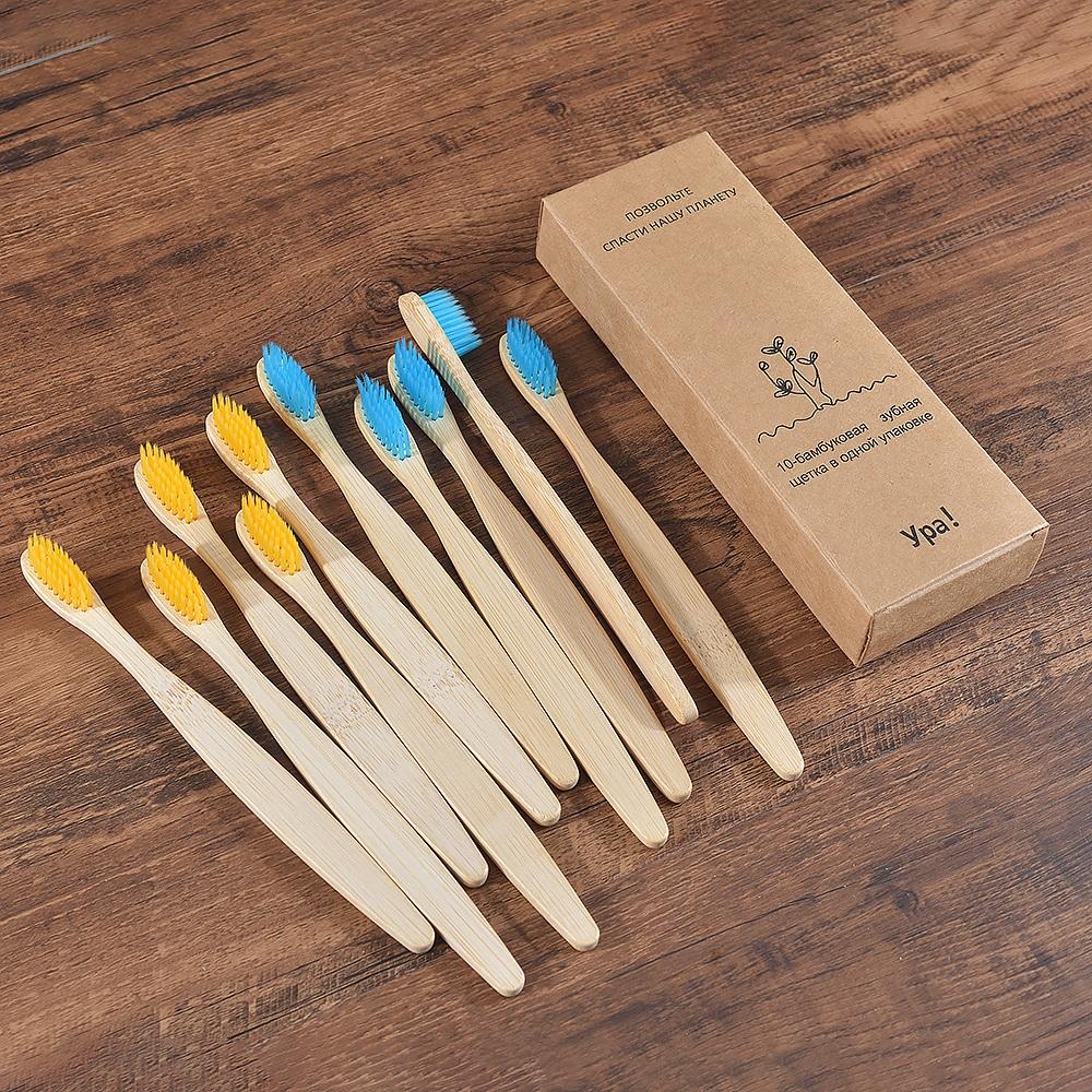 10Pcs Colorful Toothbrush Natural Bamboo Tooth Brush Sets Soft Bristle Charcoal Teeth Eco Bamboo Toothbrushes Dental Oral Care