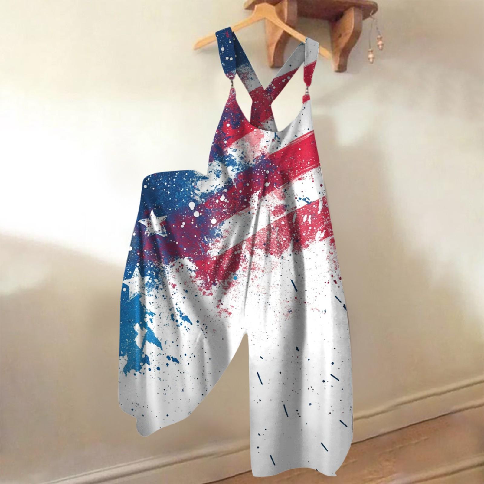

Women s Fashion Print Casual Loose Back Straps Wide Leg Jumpsuit M білий
