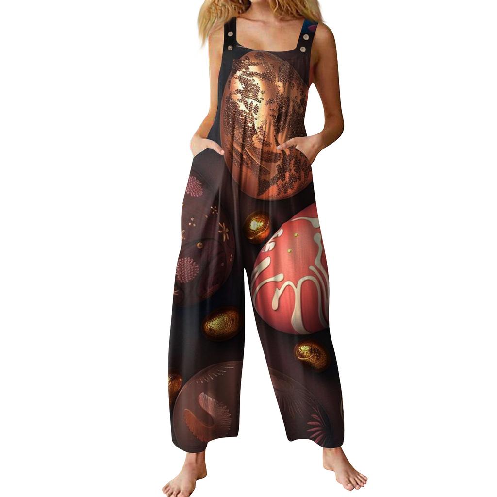 Women's Casual Jumpsuit Sleeveless Easter Print Jumpsuit