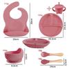 Dww-Set of 6 Green Flat Plates, Silicone Baby Food Supplements, Flat Plates, Bowl, Fork, Spoon, Bib, Suction Cup, Split Design