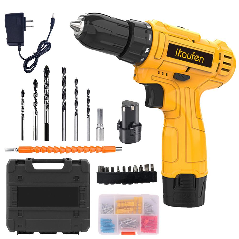 

24 in 1 Cordless Drill Set 12V Electric Power Drill 2 Variable Speeds Battery Powered Screwdriver Driver 25+1 Clutch Power Tool жовтий