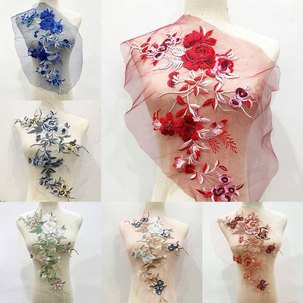 Síťované dno Květinové vyšívané nášivky 3D Květina Svatba Šaty Samolepky Scénické kostýmy