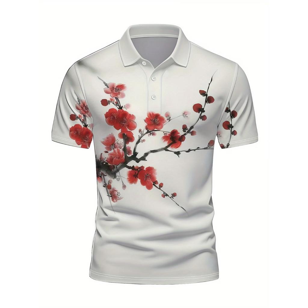 Japanese Cherry Blossom Pattern Polo Shirt For Men Women 3D Print T-Shirts Harajuku Street