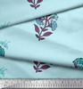 Soimoi Blue Japan Crepe Satin Fabric Insect|Leaves & Floral Block Print Fabric by Yard 42 Inch