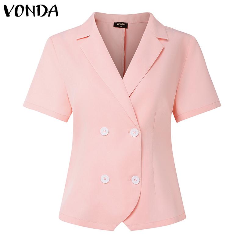 

ZANZEA Женская повседневная блузка с лацканами, коротким рукавом и приталенным силуэтом для офиса