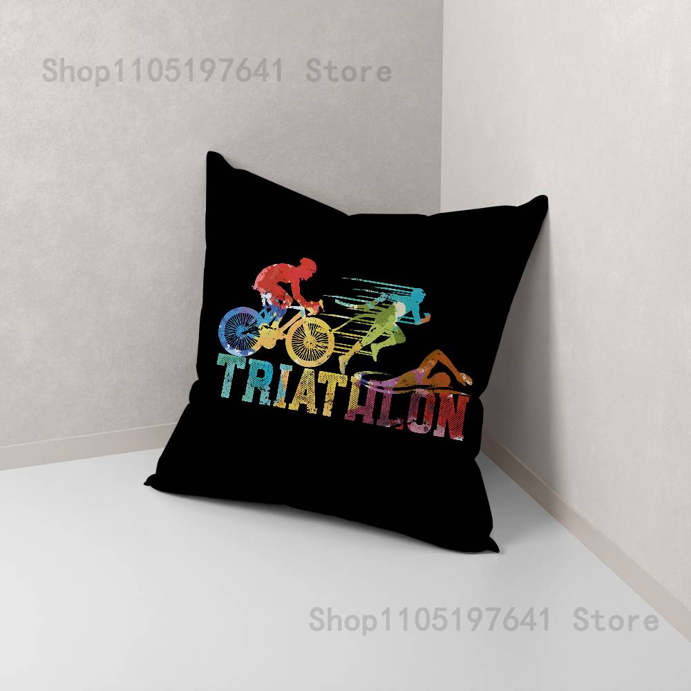 Triathlon Swim Bike Run Tri Life Pillow Case For Sofa Decor Car Office Room Printing Cushion Cover Decorations and Protector