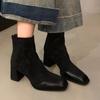 Square Toe Women Ankle Boots Suede Elegant High Heels Shoes 2025 Trend Winter Fashion Chunky Pumps Classic Goth Chelsea Botas