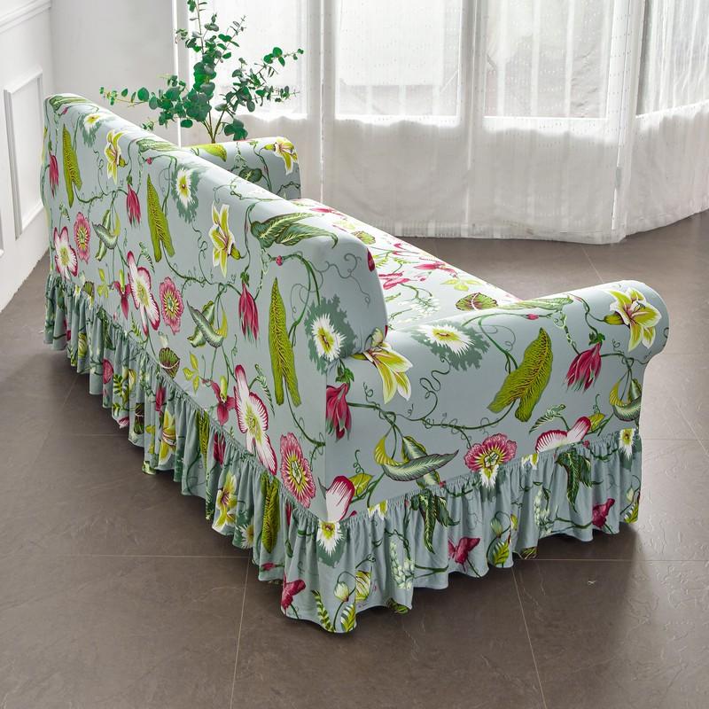 Huse pentru fusta de canapea cu flori nordice Huse extensibile pentru canapea cu fustă Protector de mobilier din spandex lavabil pentru decorarea camerei de zi