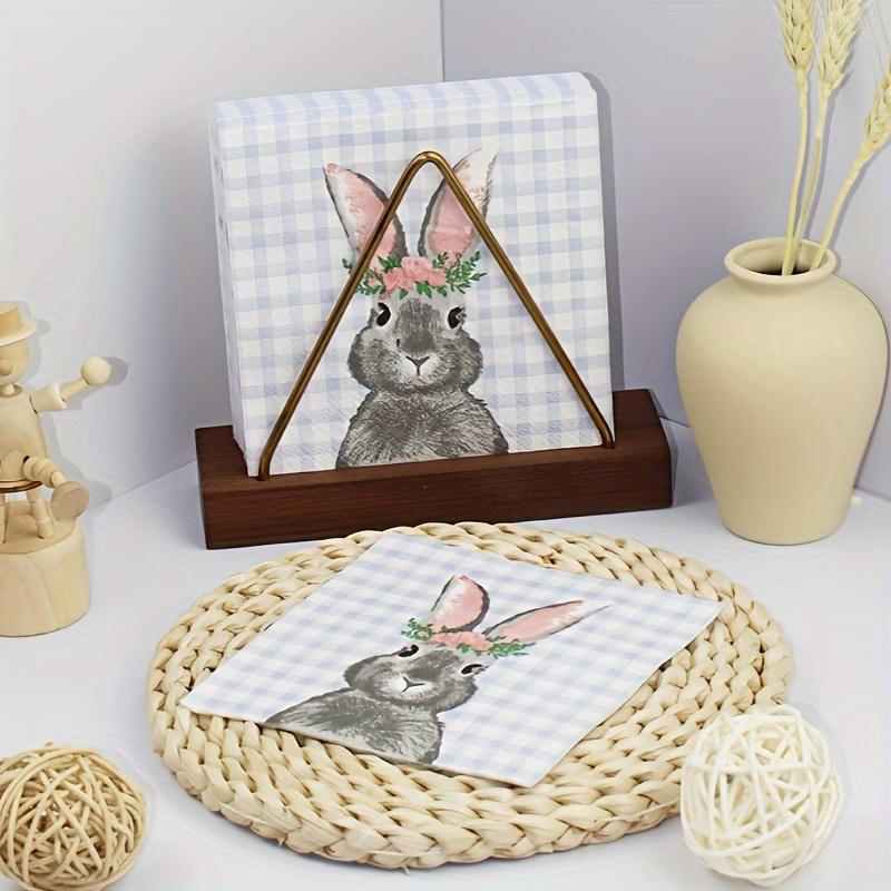 20pcs 25cm 2-Ply Easter Bunny Element Colorful Napkins Plaid Square Napkins Party Decoration Paper Placemats Pink Ears Paper