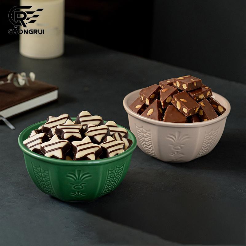 6‑Inch Mid‑Eastern Style Ceramic Bowl Embossed Tulip Glazed Exquisite Chocolate Bowl Arabic Snacks Candy Dish for Home Party