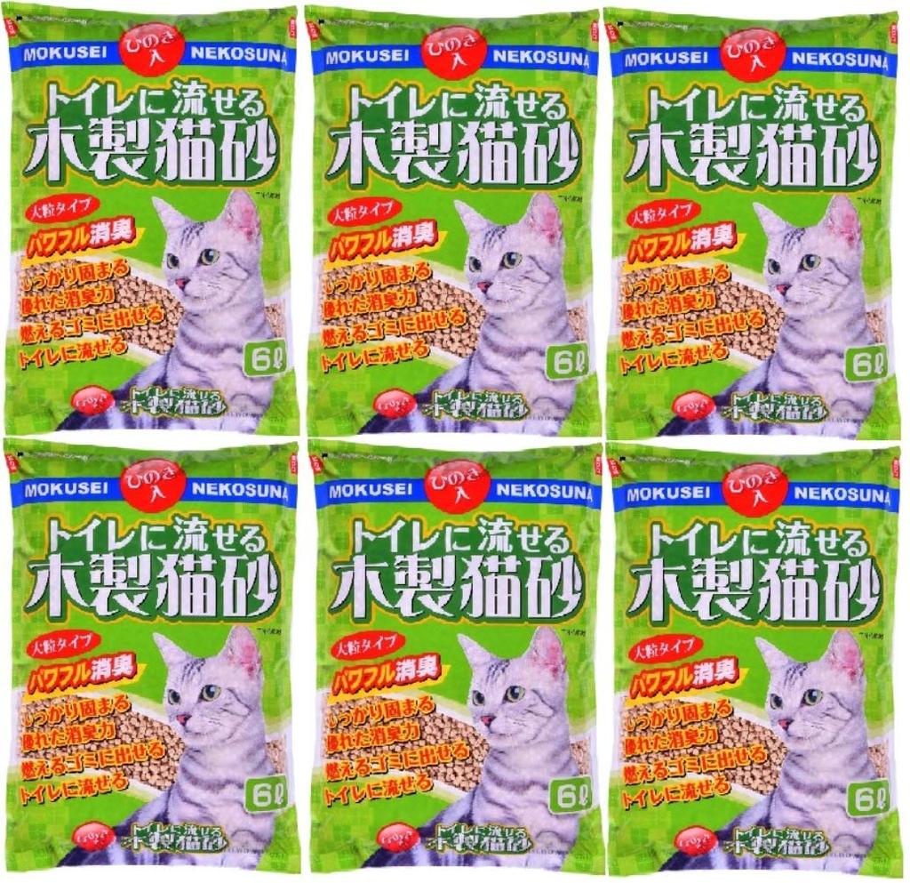 Hitachi Kako FineCat Flushable Wooden Cat Large Powerful 6 Bags Litter, Grain, Deodorizing, 6L, (Case)