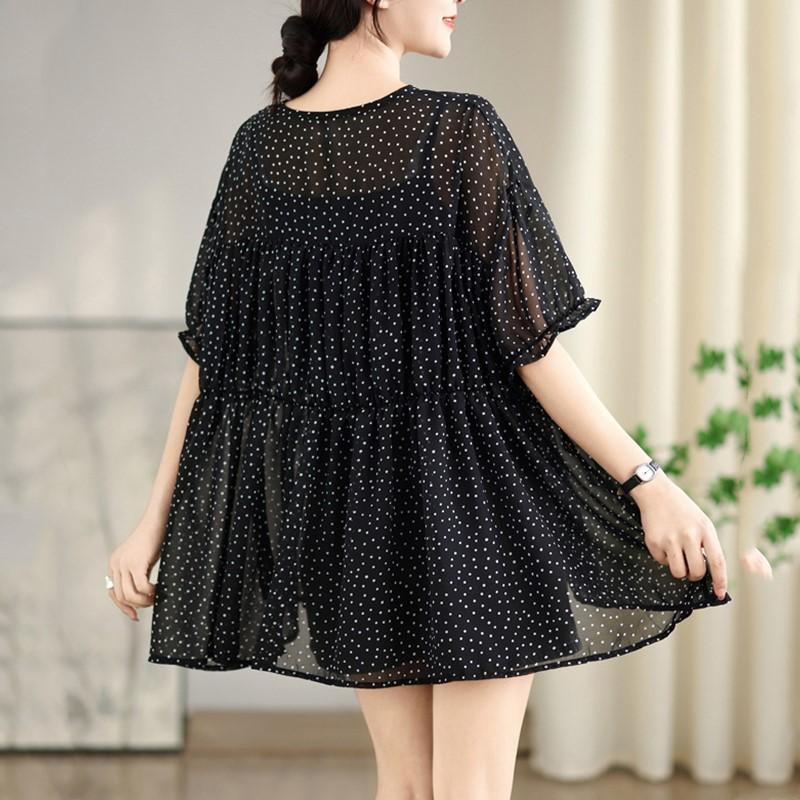 Kurzarm Übergroß Chiffon Vintage Lässig Locker T-Shirt Oberteile für Damen Sommer T-Shirt