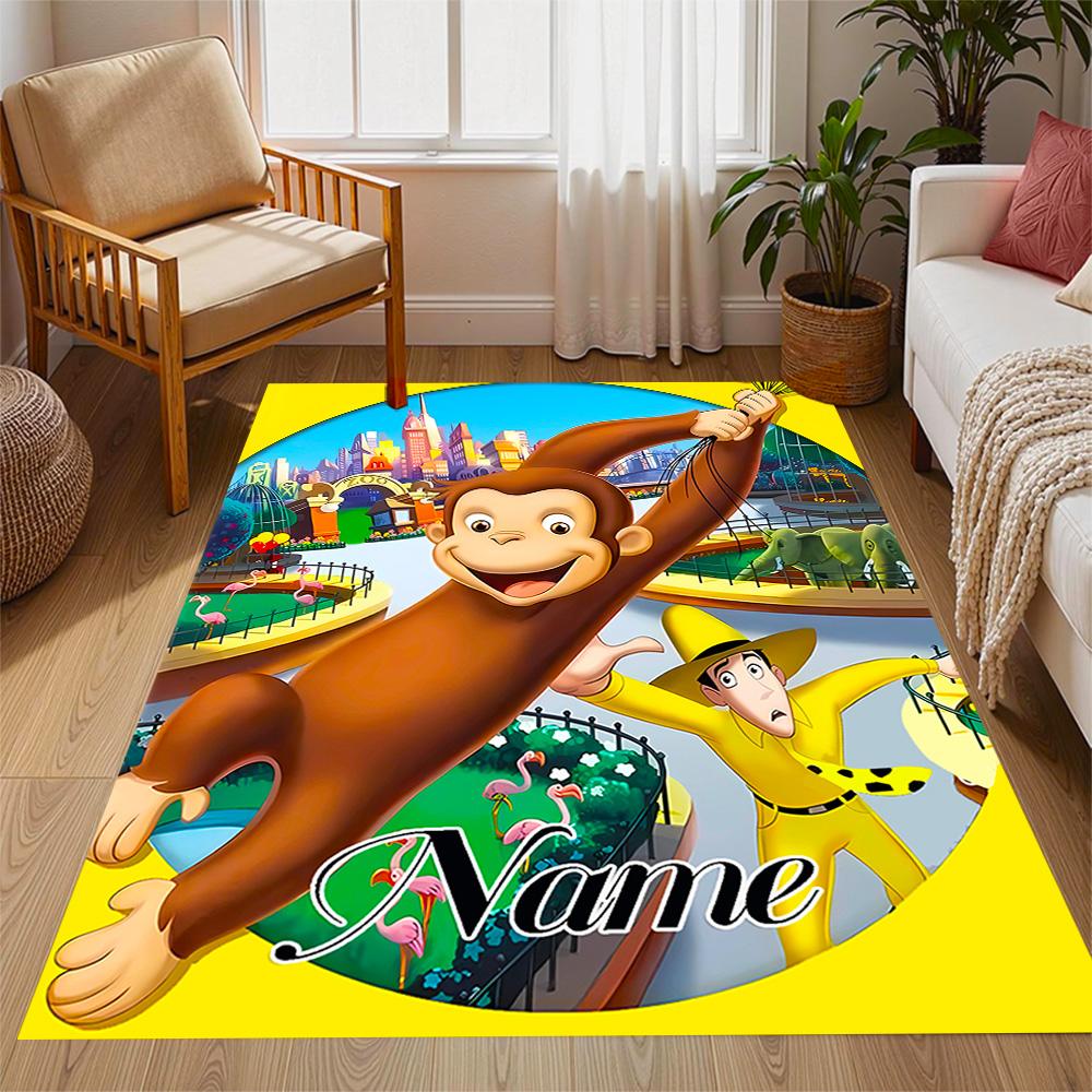 Curious Monkey Party Personalized Name Floor Mat Perfect for Bedrooms Study room Dormitory Playrooms Anti-slip Rug Decorate Offices