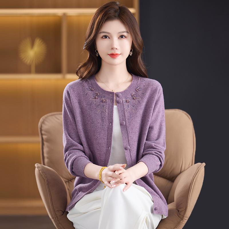 Women's Luxury Wool Cardigan Coat 2025 - Pure Wool, Round Neck, Loose Fit Sweater