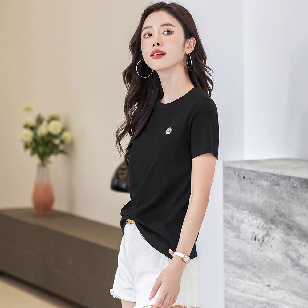 Women's Short Sleeve Embroidered T-shirt - Spring/Summer 2025 Korean Style Slim Fit
