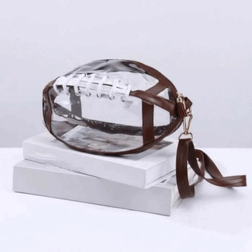 

Large Capacity Transparent Rugby Bag with Removable Straps PU Leather Rugby Beach Handbag Waterproof Portable