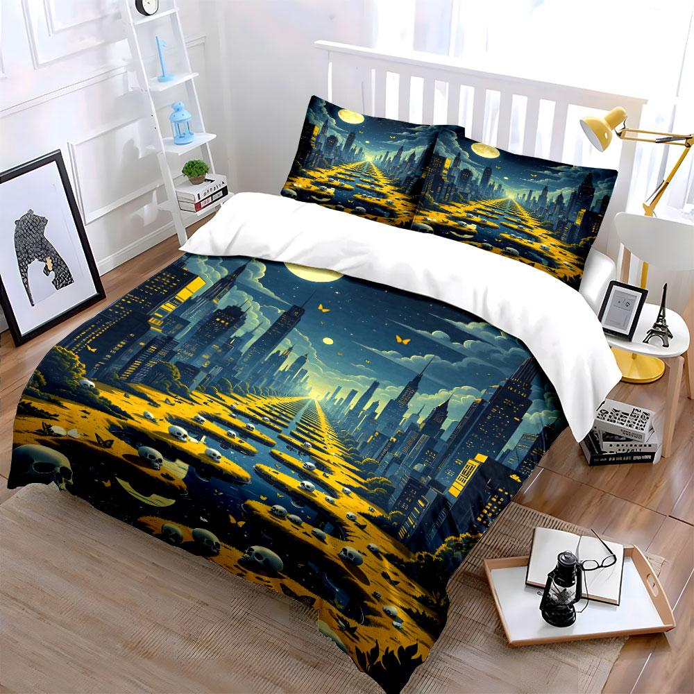 Moonlit city skyline pathway. Bedding sets Duvet cover sets Duvet covers Pillowcases(1 * Duvet Cover 2 * Pillowcases, without duvet insert)