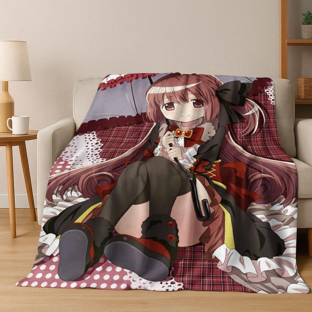 Cartoon Puella Magi Madoka Magica Girl Anime Art Flannel Blanket,Cozy Soft Throw Blanket for Home Bedroom Bed Sofa Cover Kids