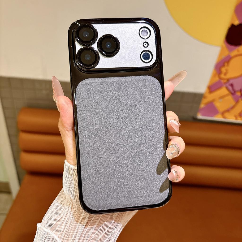  Plating Bumper Lychee PU Leather Phone Case For iPhone 17Air 16 15 Pro Max 17pro Shockproof Lens Protect Hard Cover Funda