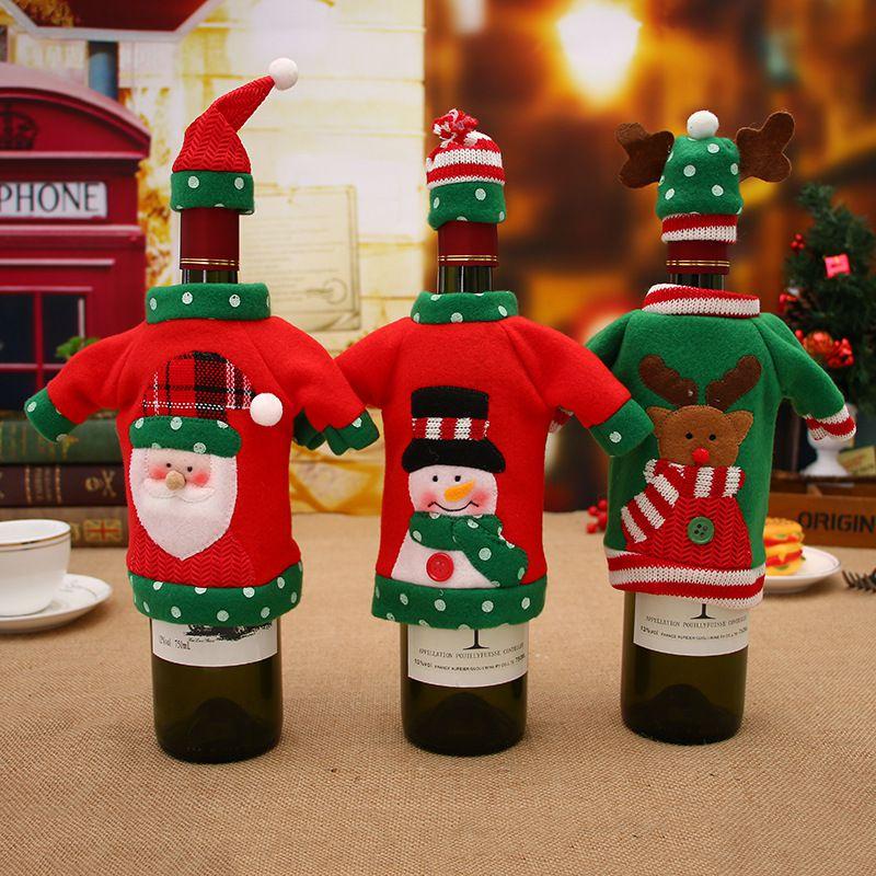 Charming Red Wine Bottle Cover Bags With Santa Claus And Snowman For Holiday Cheer
