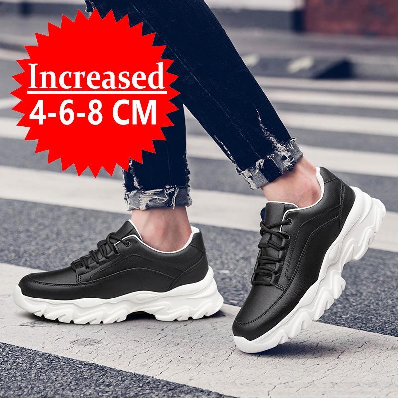 Men Genuine Leather Sneakers Elevator Shoes Invisible Breathable Heightening Shoes 6/8CM Men Casual Sneakers Board Tennis Shoes