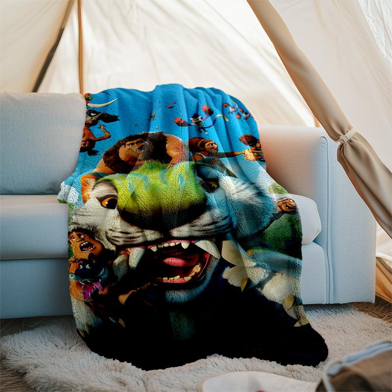 Coperta stampata a tema I Croods - Perfetta per divano, letto, viaggi e uso all'aperto | Lavabile in lavatrice, accogliente e resistente.