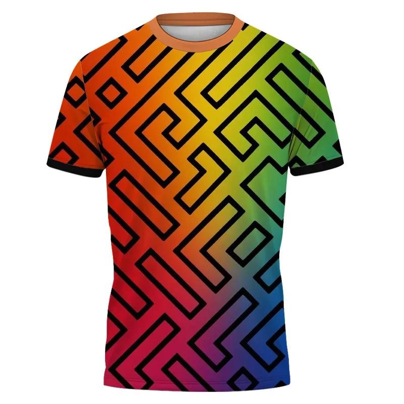 3D Printed Color Blocked Stripes T-Shirts Summer Short Sleeves O-Neck Tops Colorful Pattern Sports Casual Men's T-shirts