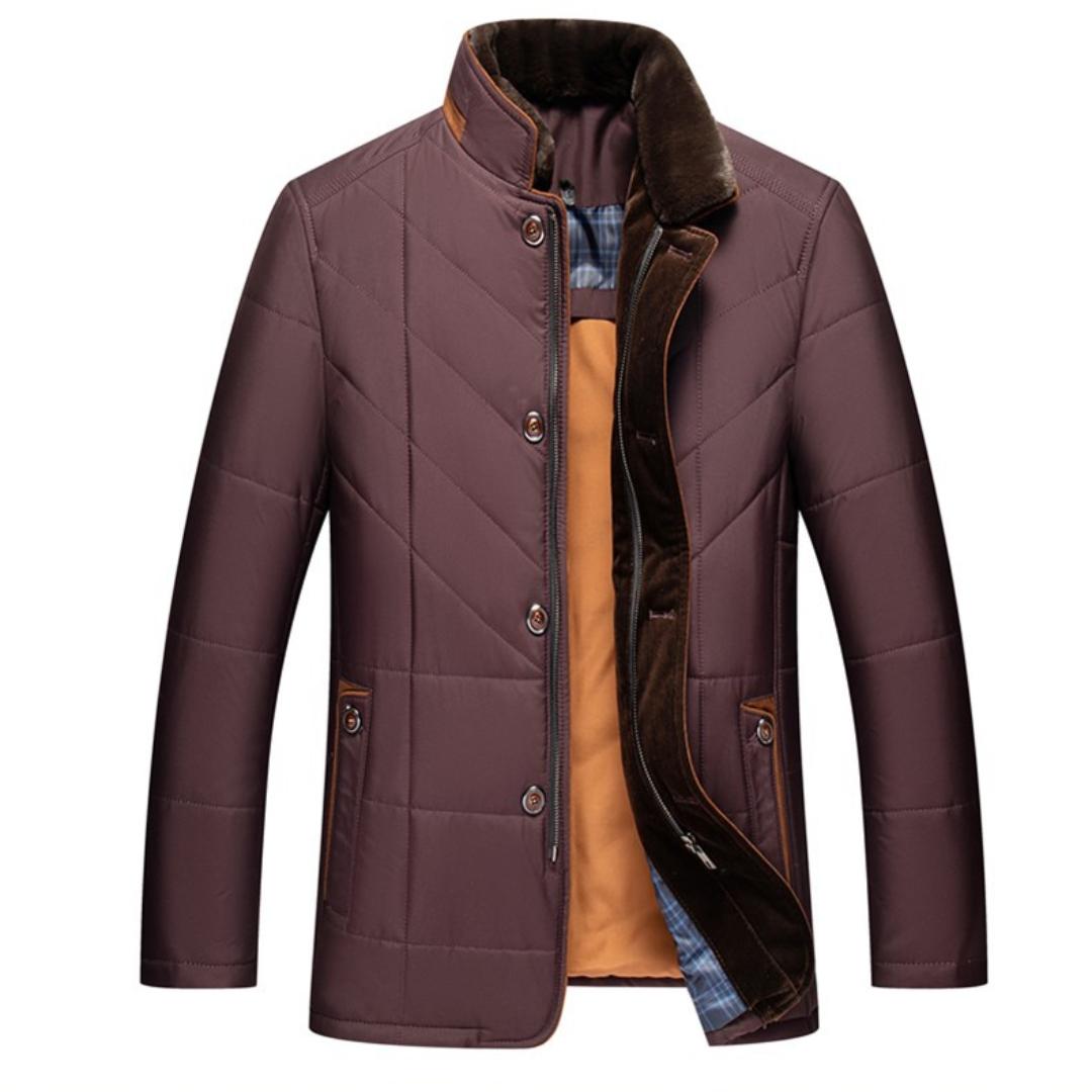 

Зимнее мужское хлопковое пальто с меховым воротником для людей среднего и старшего возраста, утепленное и теплое бархатное короткое хлопковое пальто M-4XL XXL вино красного