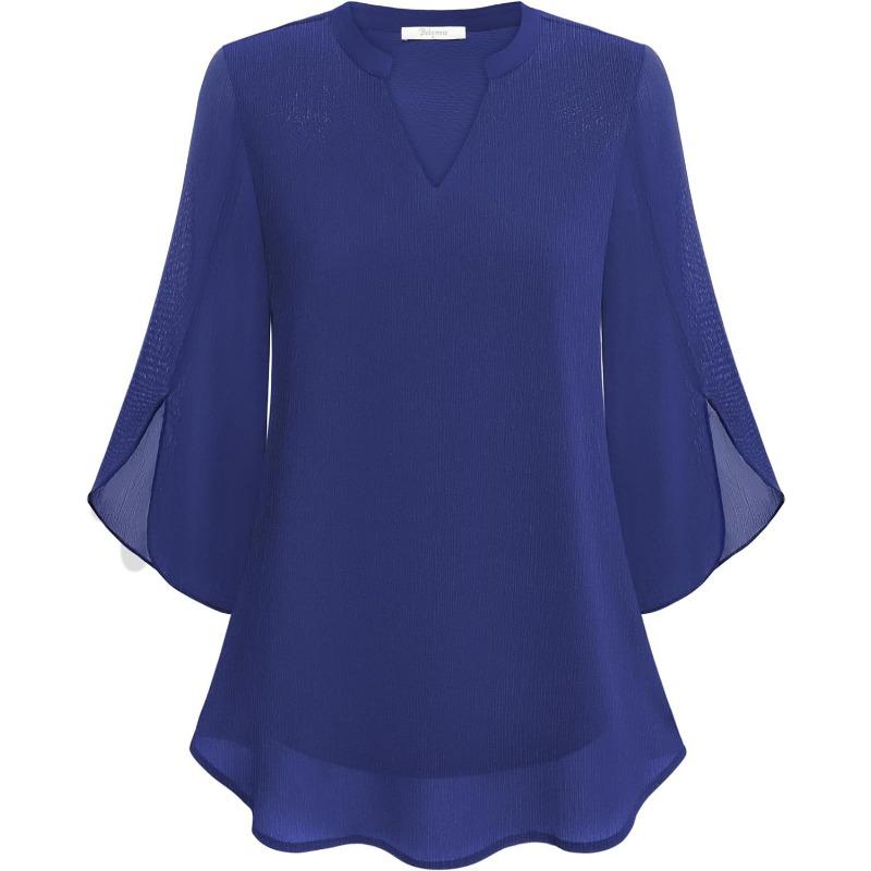 Fashion Loose Casual Summer Chiffon Blouse Women Loose V-neck Shirt Elegant Short Sleeve Solid Color Top Office Ladies Female Basic Women's Clothing