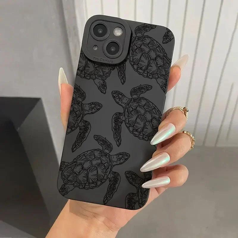 

Летний чехол с рисунком мультяшной черепахи для iPhone 13 11 12 14 15 16 Pro Max 8 7 Plus SE 2022 XR X XS Защитная крышка для объектива камеры iPhone 14