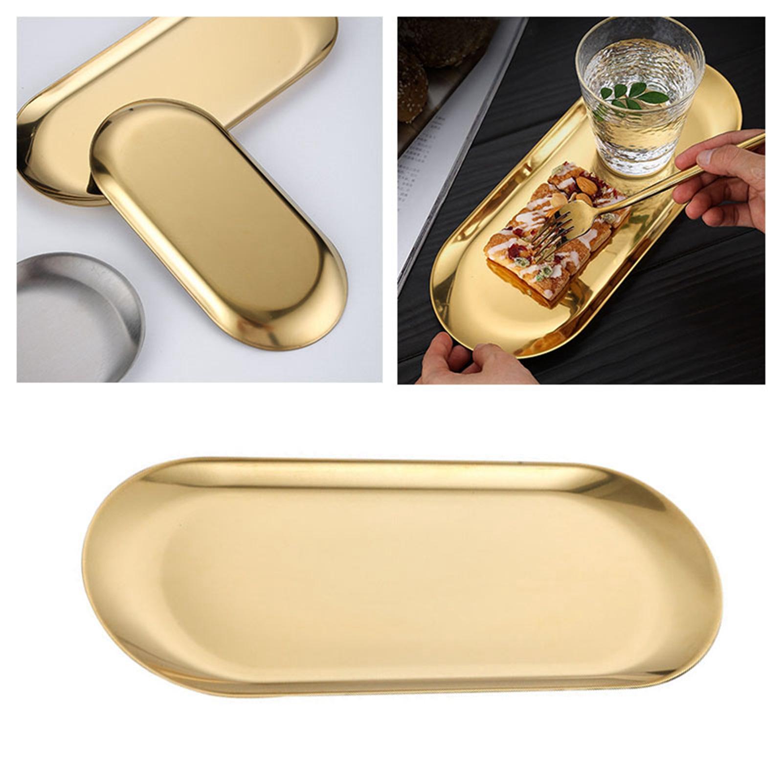 Roestvrij Staal Ovaal Dienblad Anti-slip Platte Bodem Verdikt Decoratief Gouden Opbergdienblad voor Keuken Kaptafel Badkamer