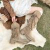 Brown short boots women's 2025 new autumn and summer thin pile boots retro wasteland wind fringed knight boots Europe and America
