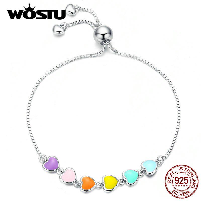

WOSTU Стерлингового Серебра 925 пробы Радужное Сердце Оригинальный Браслет Звено Цепи Женские Ювелирные Изделия Дружбы SHC158