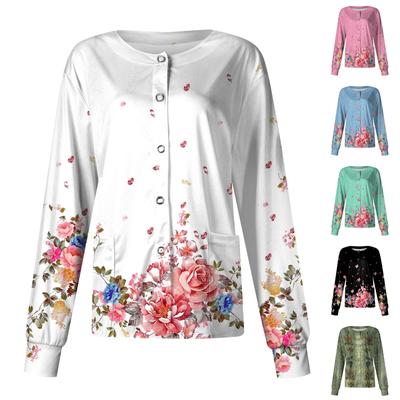 Women's Casual Long-sleeved Single-breasted Floral Printed Protective Clothing Cardigan Top
