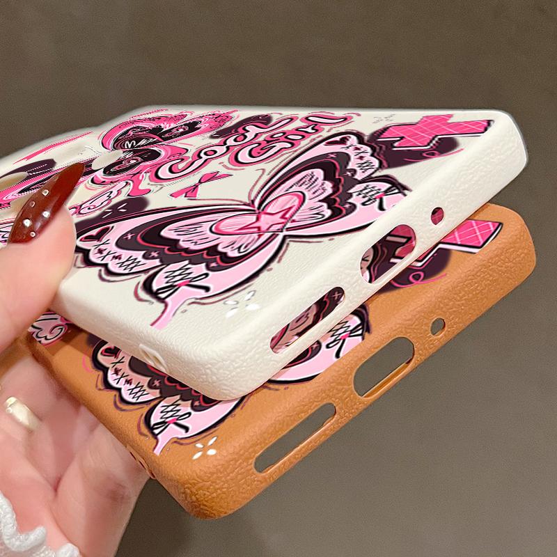Coole Mädchen Schmetterling Malerei Hülle Für Xiaomi 14T 13T 11T Pro Funda Redmi Note 14 13 12 11 Pro 5G 4G Lederstruktur Silikonabdeckung