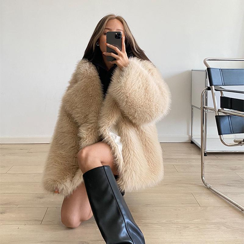 Cappotto in pelliccia sintetica di lusso da donna inverno spesso caldo manica lunga colletto couverture cappotto femminile elegante capispalla da donna