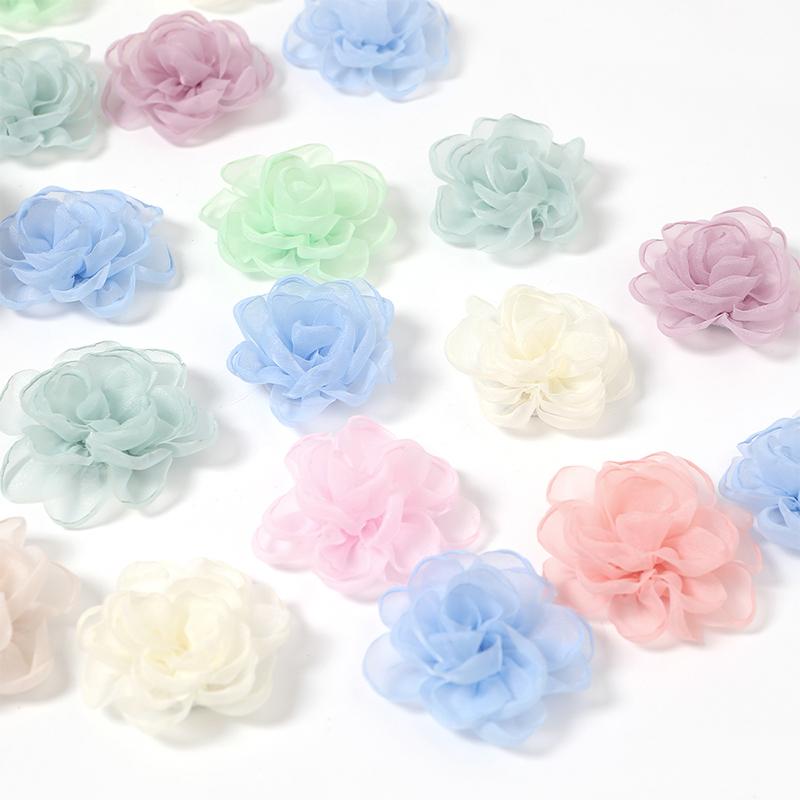 5/10Pcs 5.5cm Vintage Fabric Camellia Rose Chiffon Artificial Flowers for Women Wedding Party  Dress Decoration Craft Jewelry