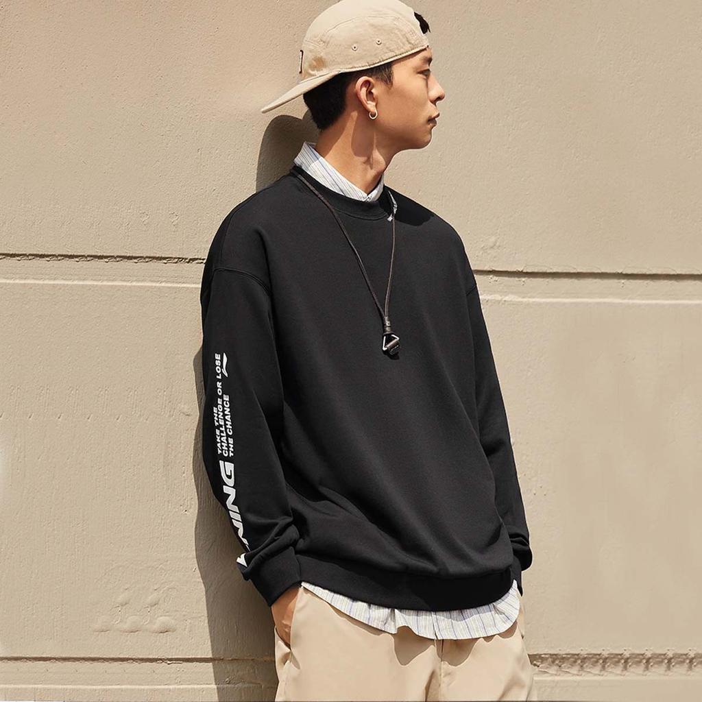 Li Ning Casual Versatile Fashion Logo Loose Round Neck Sweatshirt Unisex Sweatshirt AWDTB37-12