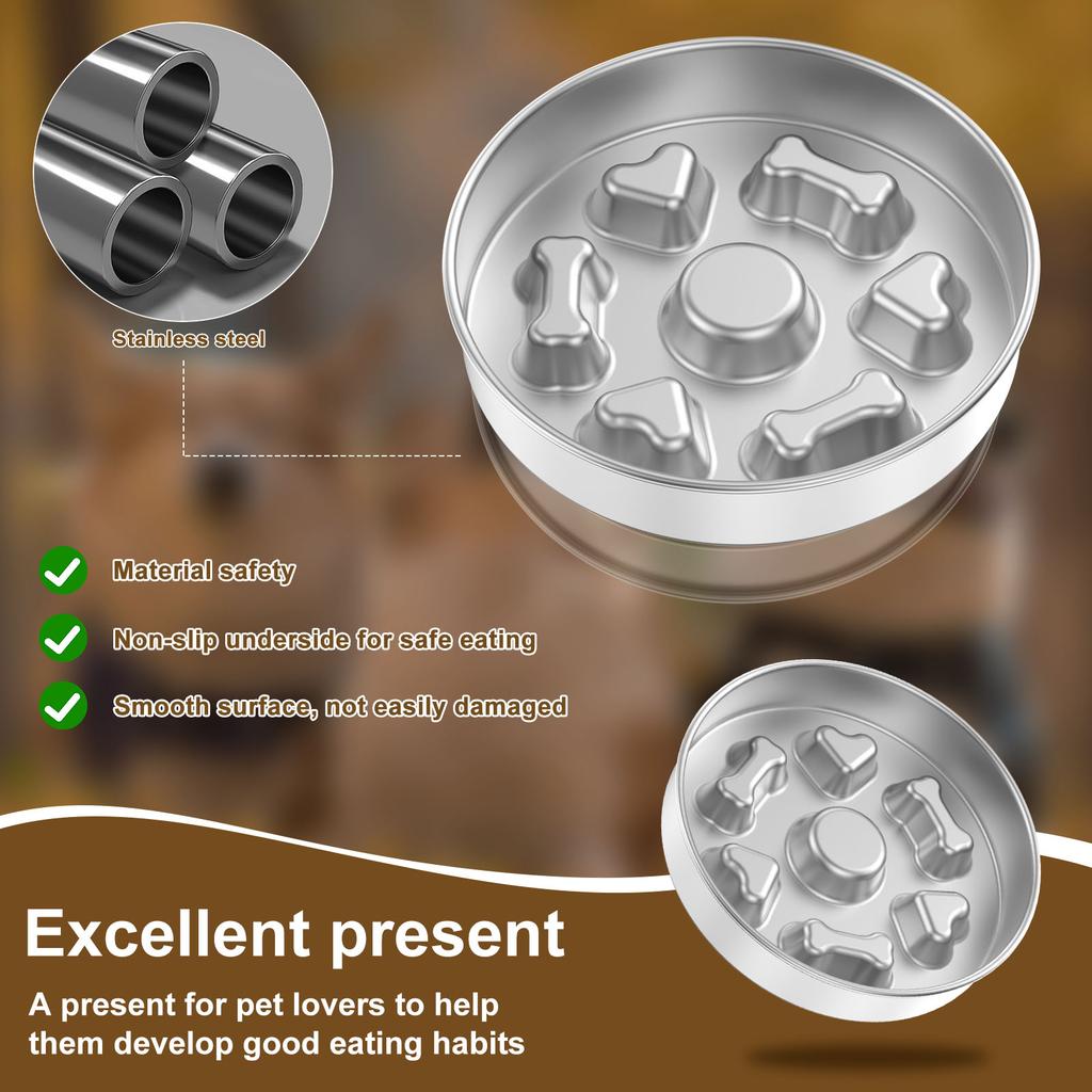 Stainless Steel Slow Feeder Dog Bowl Anti Choke Dog Food Bowl with Nonslip Bottom Dishwasher Safe Square/Round for Pet Home