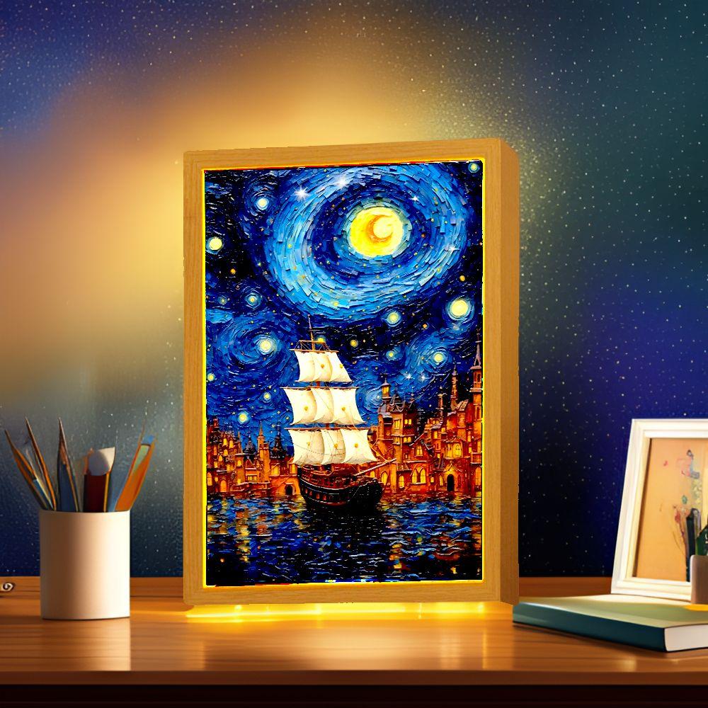 Light Painting Photo Frame Van Gogh Astral Art Led Night Light Bedside Tabe Lamp Room Home Desk Decor Christmas Gifts Moon Lamp