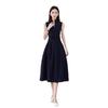 Elegant Women's Sleeveless Drape Design Dress - Hepburn Style, Tie-Up Waist, Slimming Long Commuter Dress