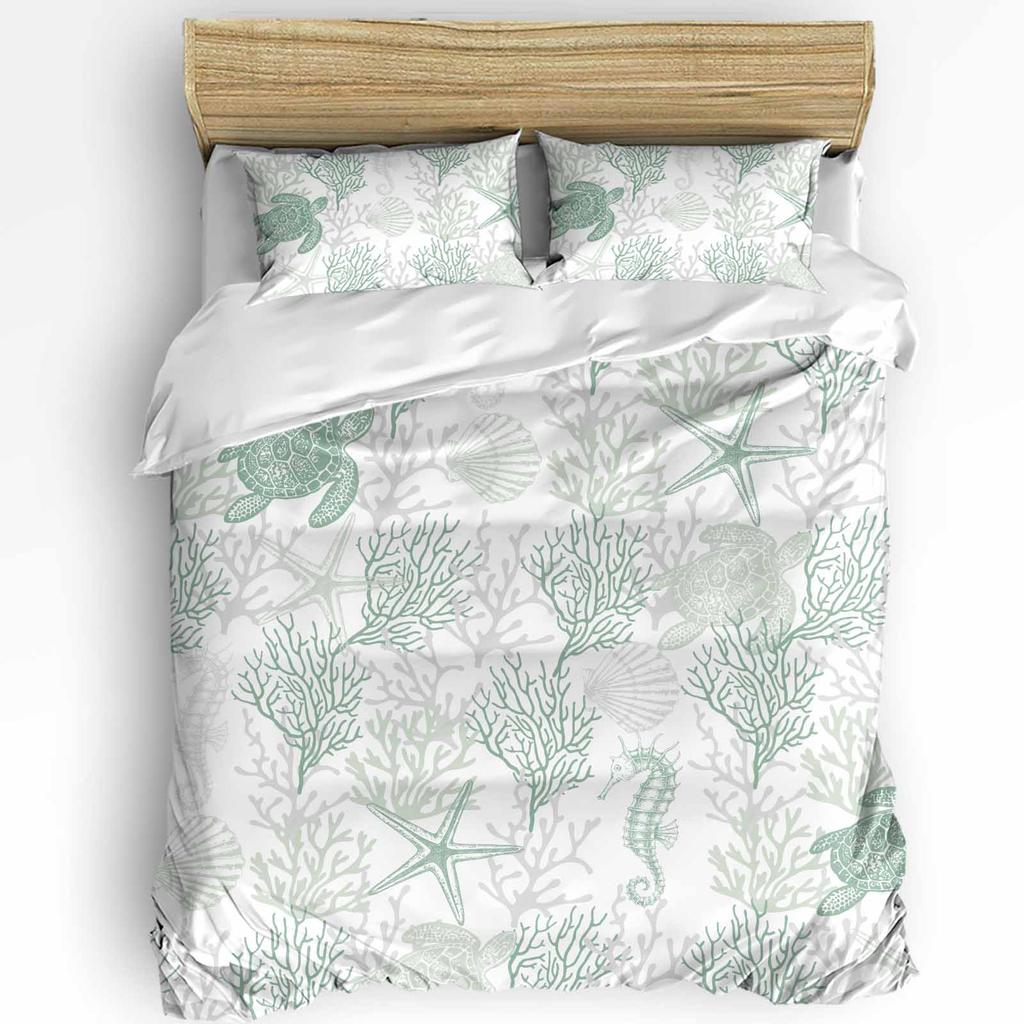 Sea Turtle Blue Starfish Shell Duvet Cover With Pillow Case Custom 3pcs Bedding Set Quilt Cover Double Bed Home Textile