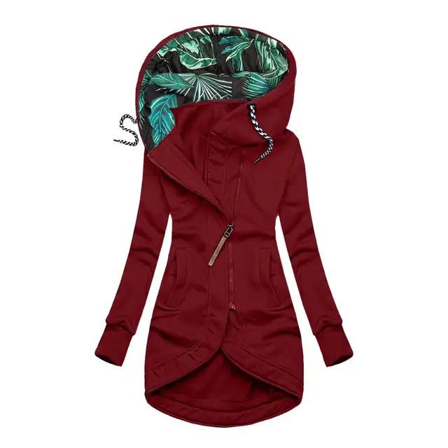 Women's Solid Color Zipper Hoodie Sweatshirt with Print - Long Sleeve Jacket, 2024 Edition