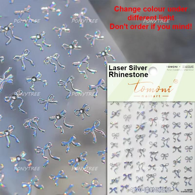Shiny Polarized White Ribbon Bowknot Stars Tassel 3D Self Adhesive Nail Art Stickers Lovely Bow 5D Embossed Manicure Decals